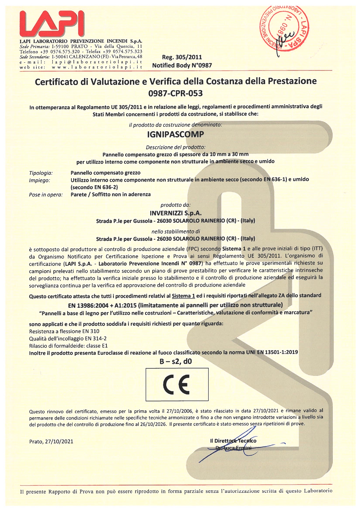 Invernizzi Spa A Plywood Tradition TECHNICAL CERTIFICATIONS