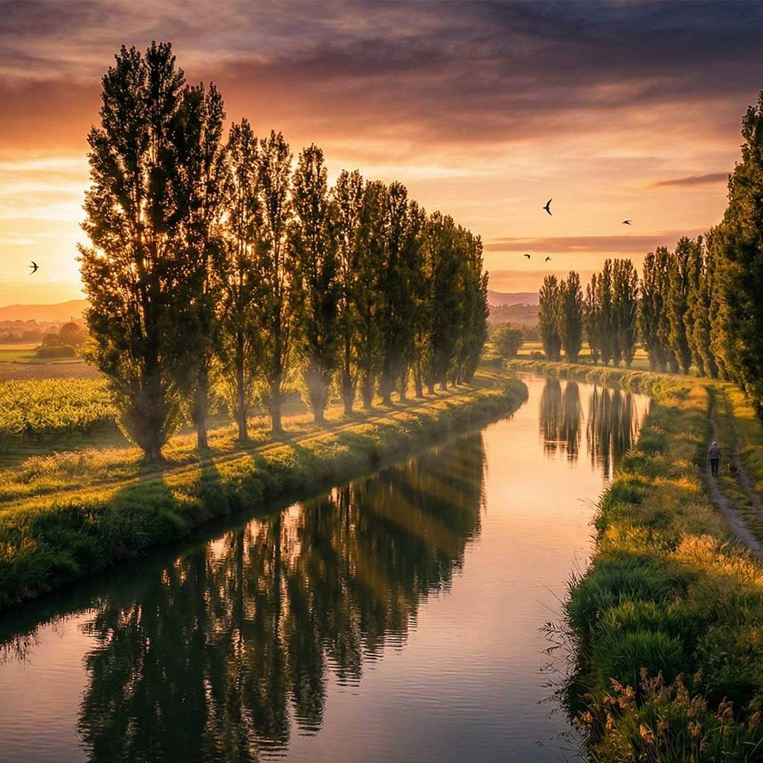 contatti invernizzi spa pannelli truciolari e compensati. Immagine di pioppi lungo canale nella basse cremonese