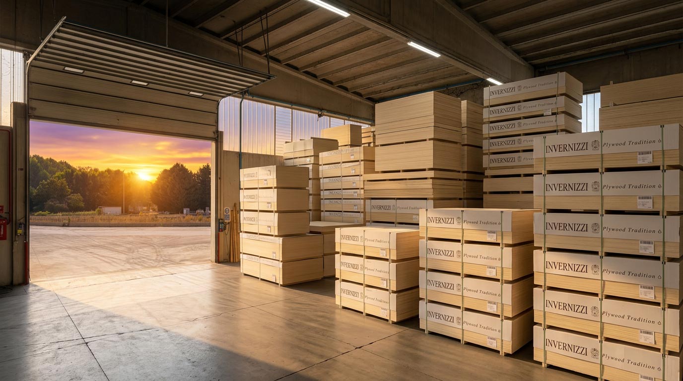 Applications : Distribution Invernizzi : entrepôt d'entreprise avec contreplaqués et panneaux de particules